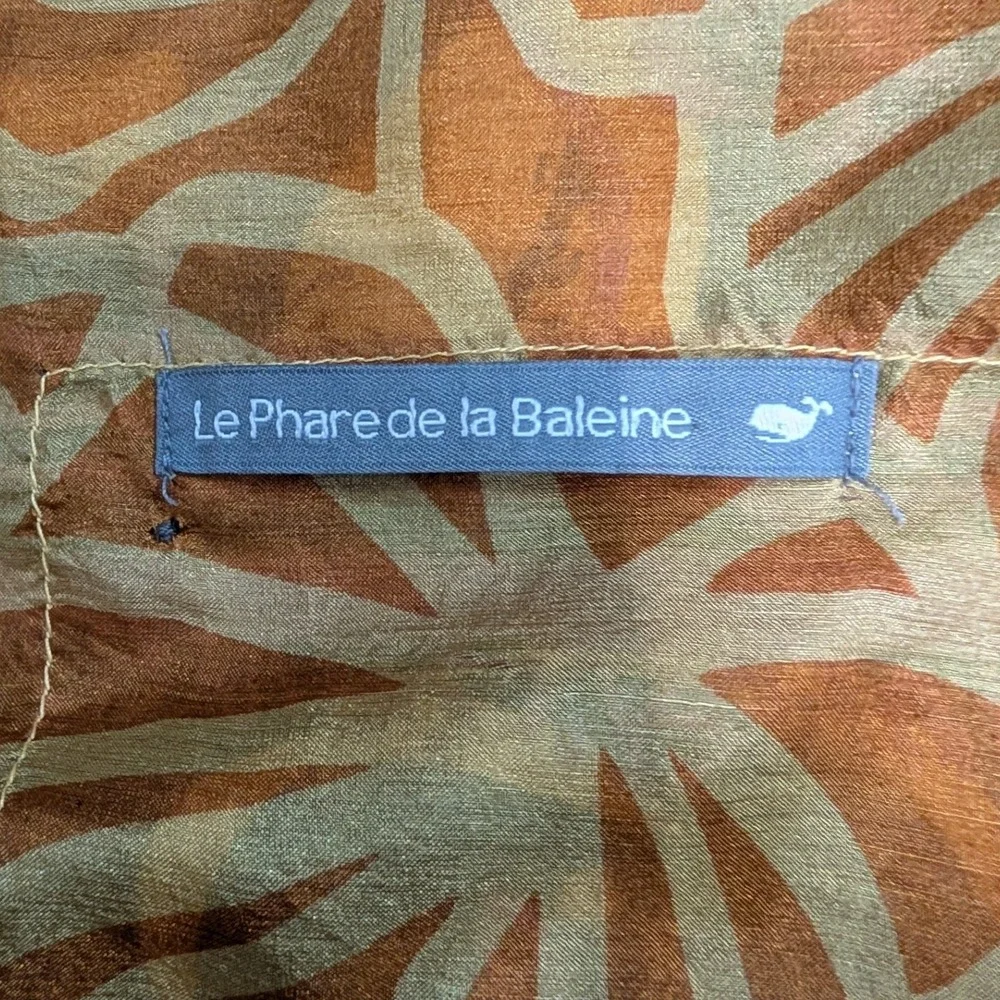 Le Phare de la Baleine Silk Scarf Navy Gold Nautical Palm Leaf 39